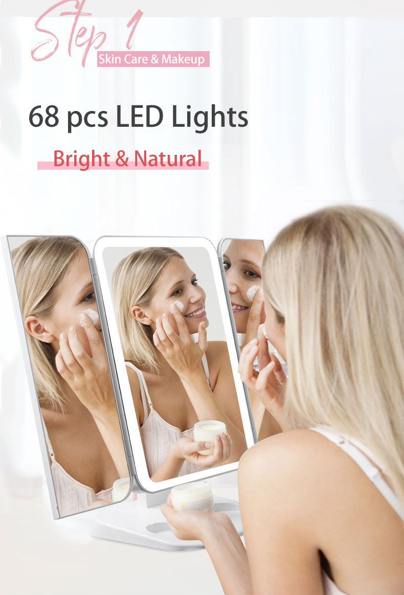 Trifold LED Makeup Mirror with 10X Magnification