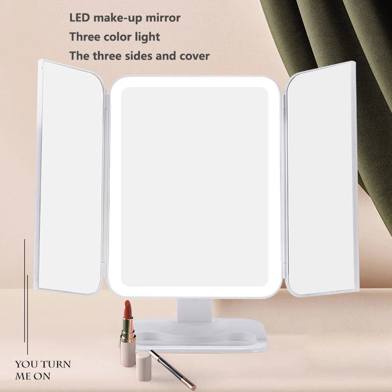 Trifold LED Makeup Mirror with 10X Magnification