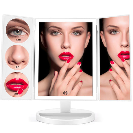 Trifold LED Makeup Mirror with 10X Magnification