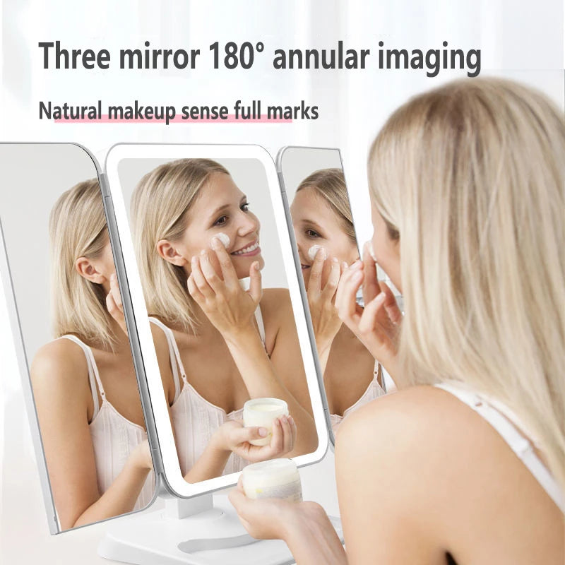 Trifold LED Makeup Mirror with 10X Magnification